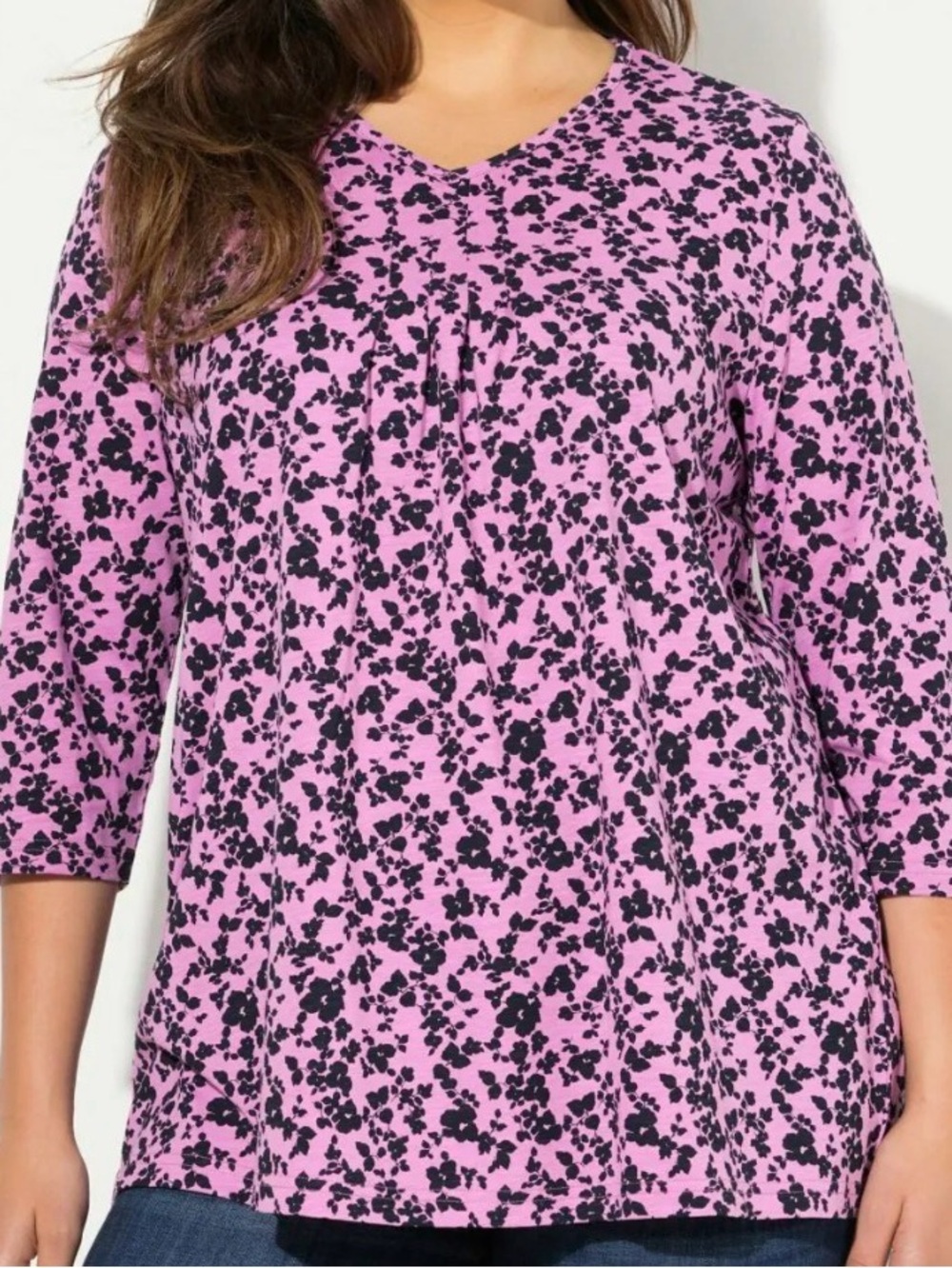#99 Ulla Popken NWT 28/30 5X FLORAL 3/4 SLEEVE V NECK Top Plus